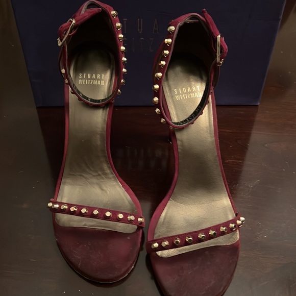 Burgundy Stuart Weizman suede high heel sandals. Size 8 with good condition - Picture 3 of 7